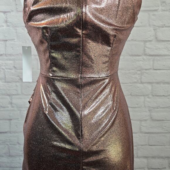 E Venus Pink Metallic Halter Midi Dress Women Size S Side Ruched Wrap Skirt Cute - Picture 9 of 12